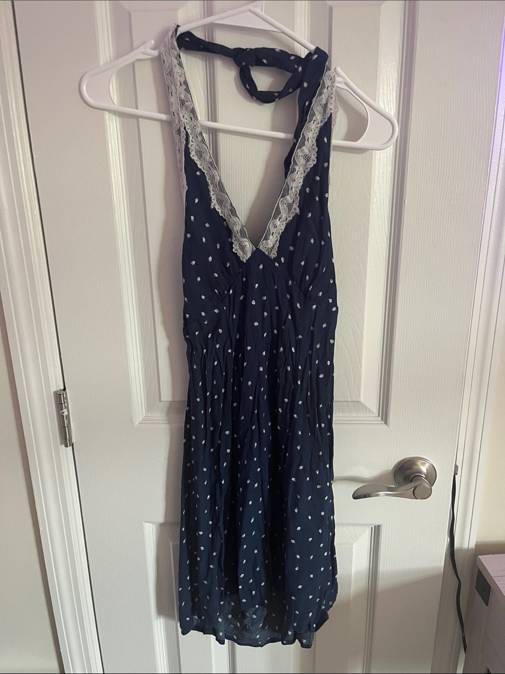 wild fable Navy Halter Strawberry Mini Dress with Lace Trim